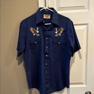 Men's Blue authentic western youngbloods Shirt with Eagle Embroidery